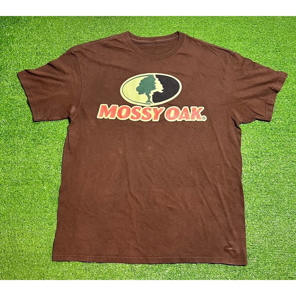 y2k‎ chocolate brown shirt LG vintage mossy oak logo tee outdoor hunting 2000s